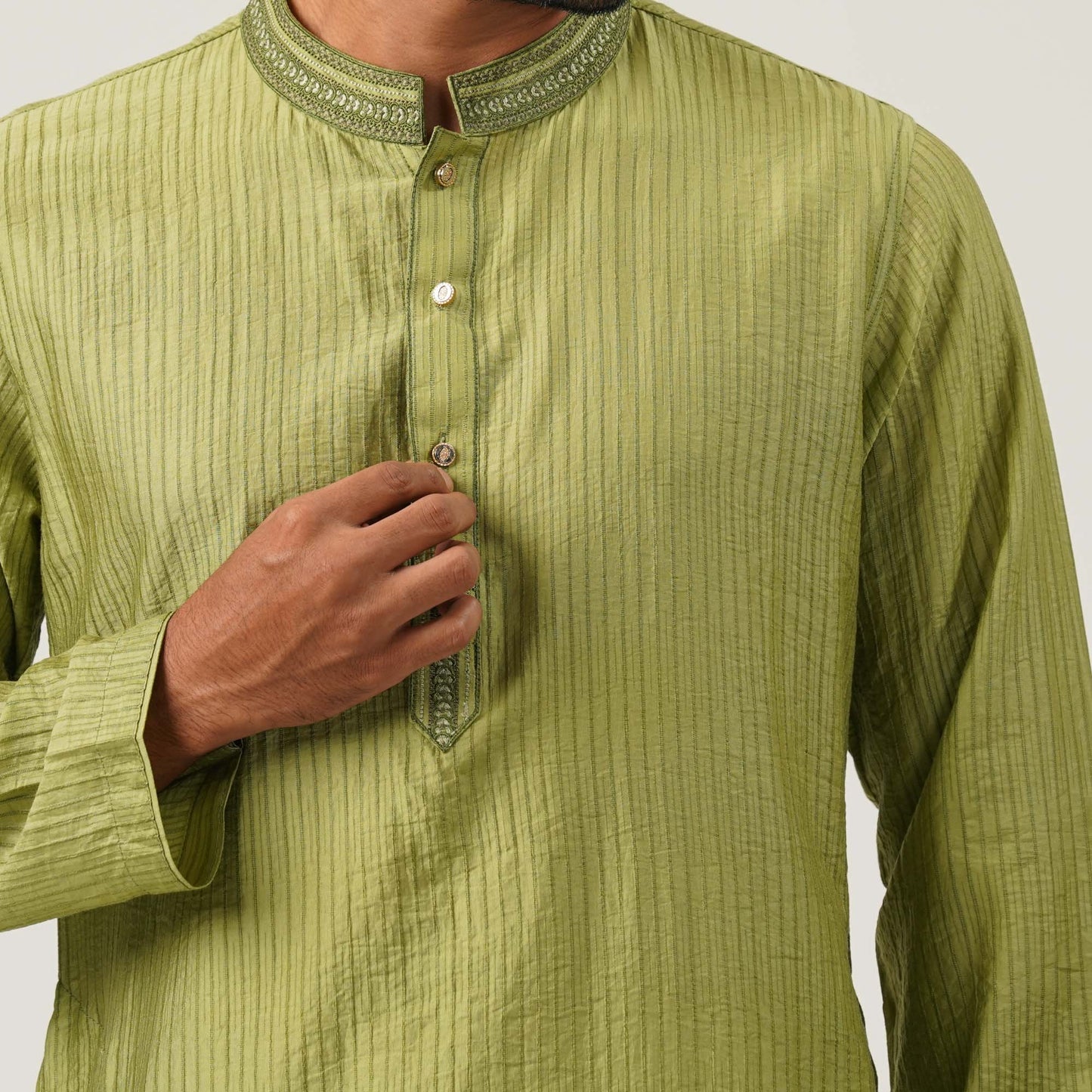 Mens Embroidery Olive Green Panjabi