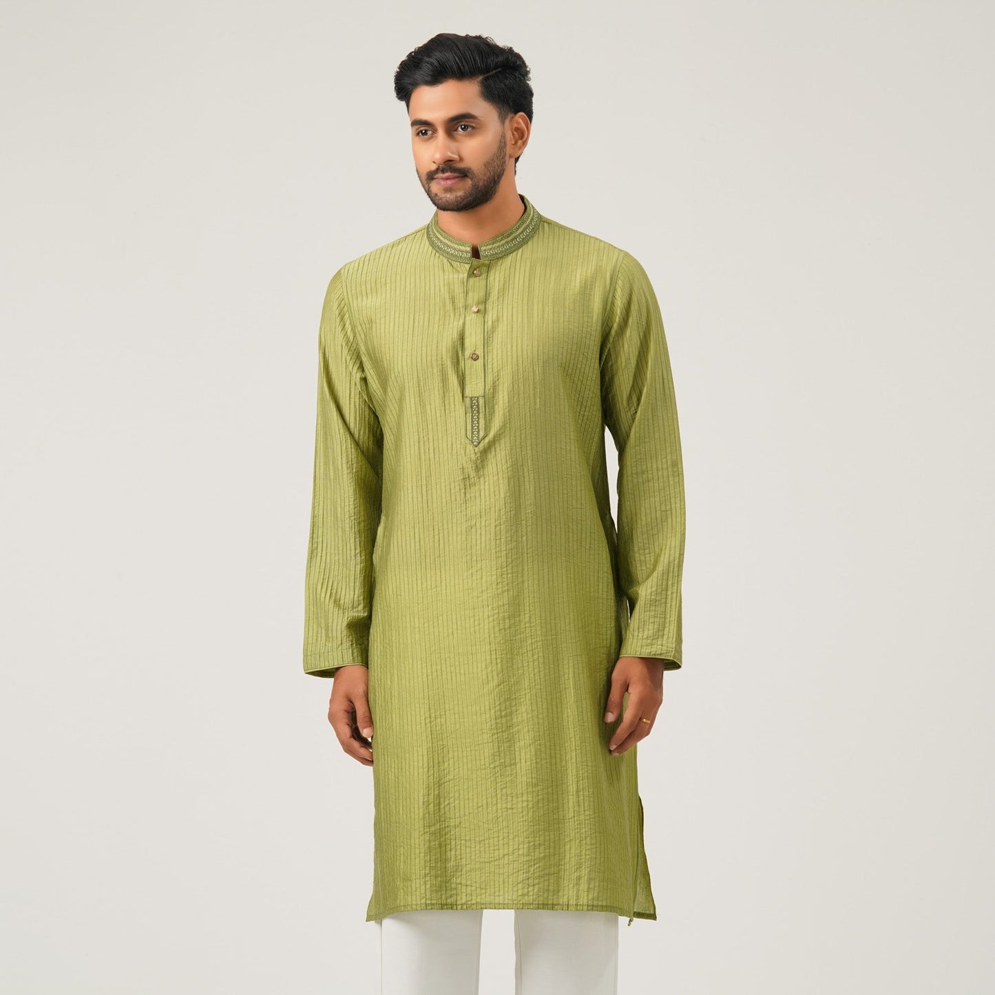Mens Embroidery Olive Green Panjabi