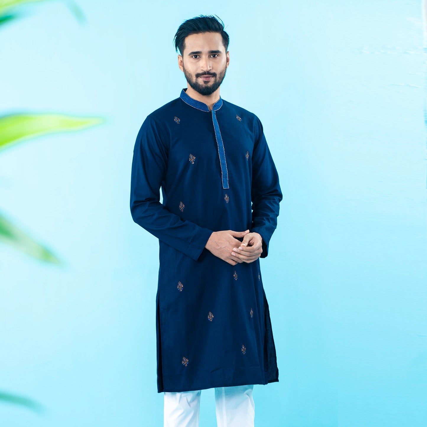 Men's Navy Embroidered Panjabi