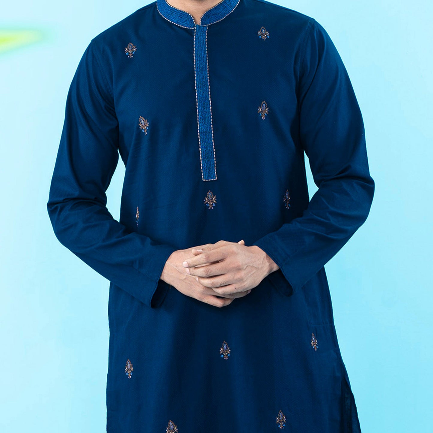 Men's Navy Embroidered Panjabi