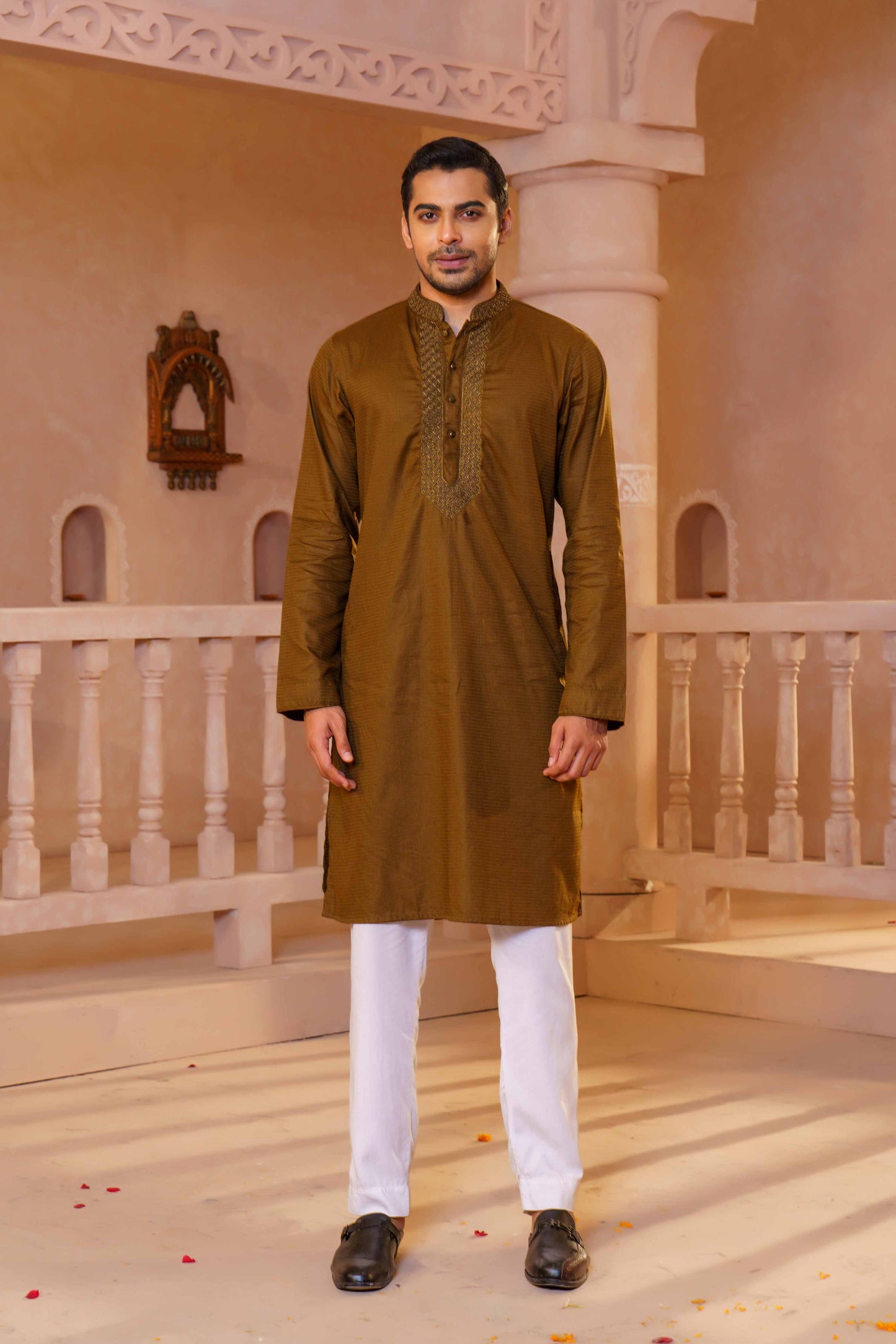 MENS KARCHUPI PANJABI-OLIVE