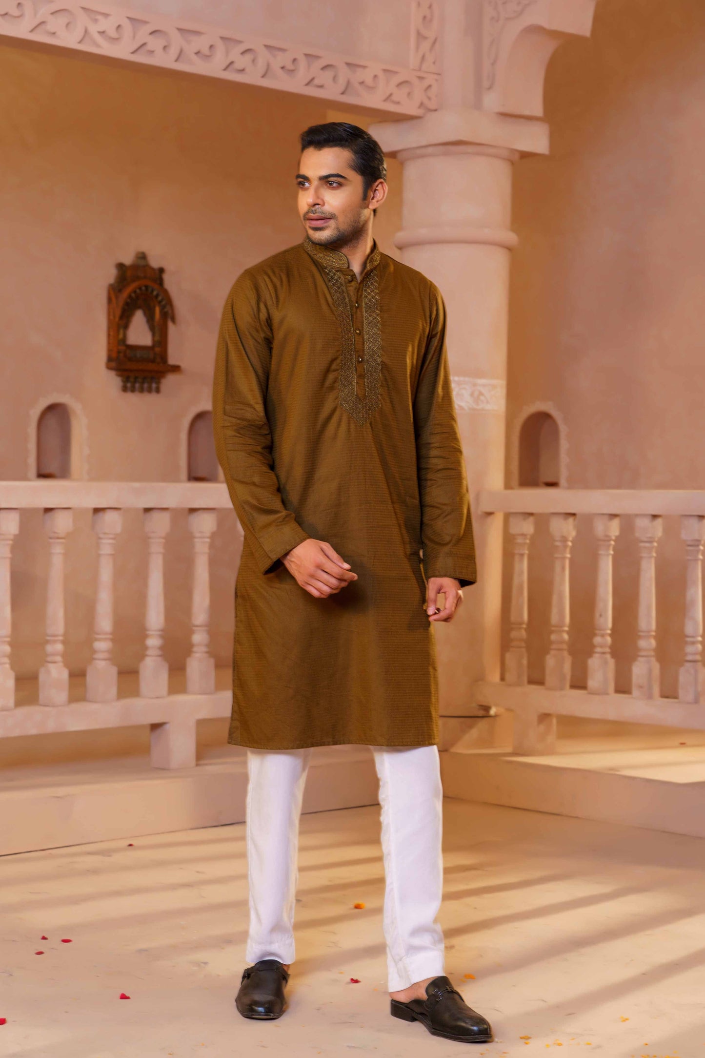 MENS KARCHUPI PANJABI-OLIVE