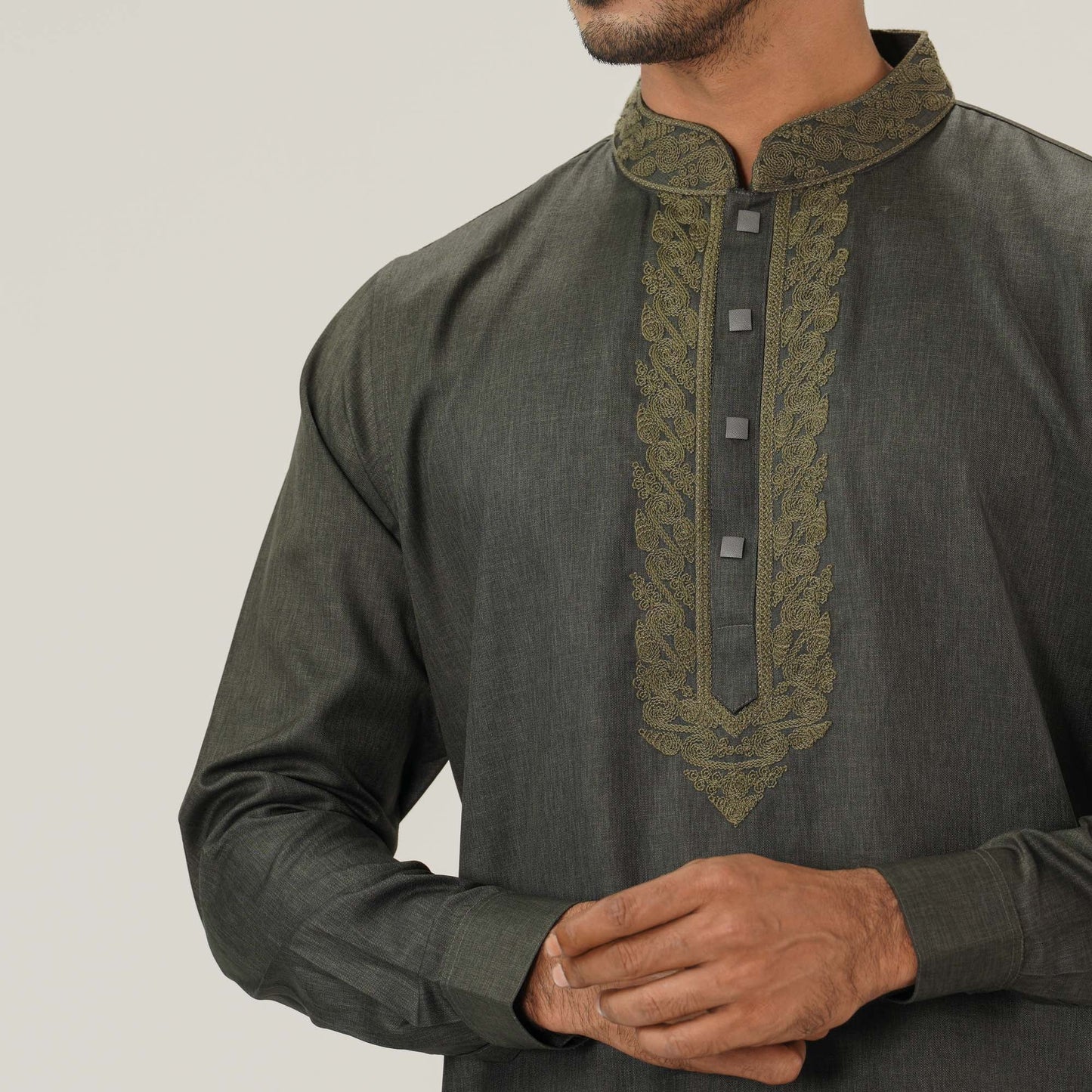 Mens Olive Ash Premium Panjabi
