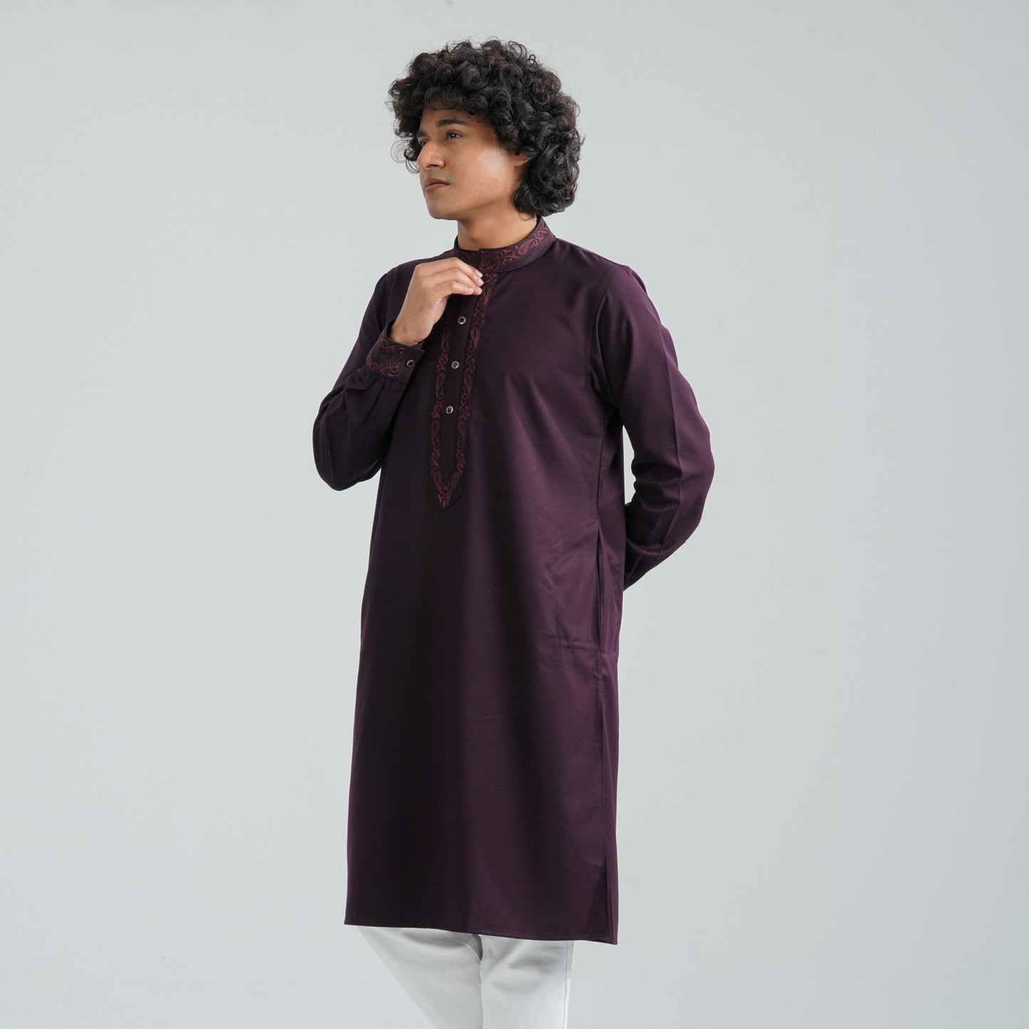 Men's Burgundy Suiting Panjabi