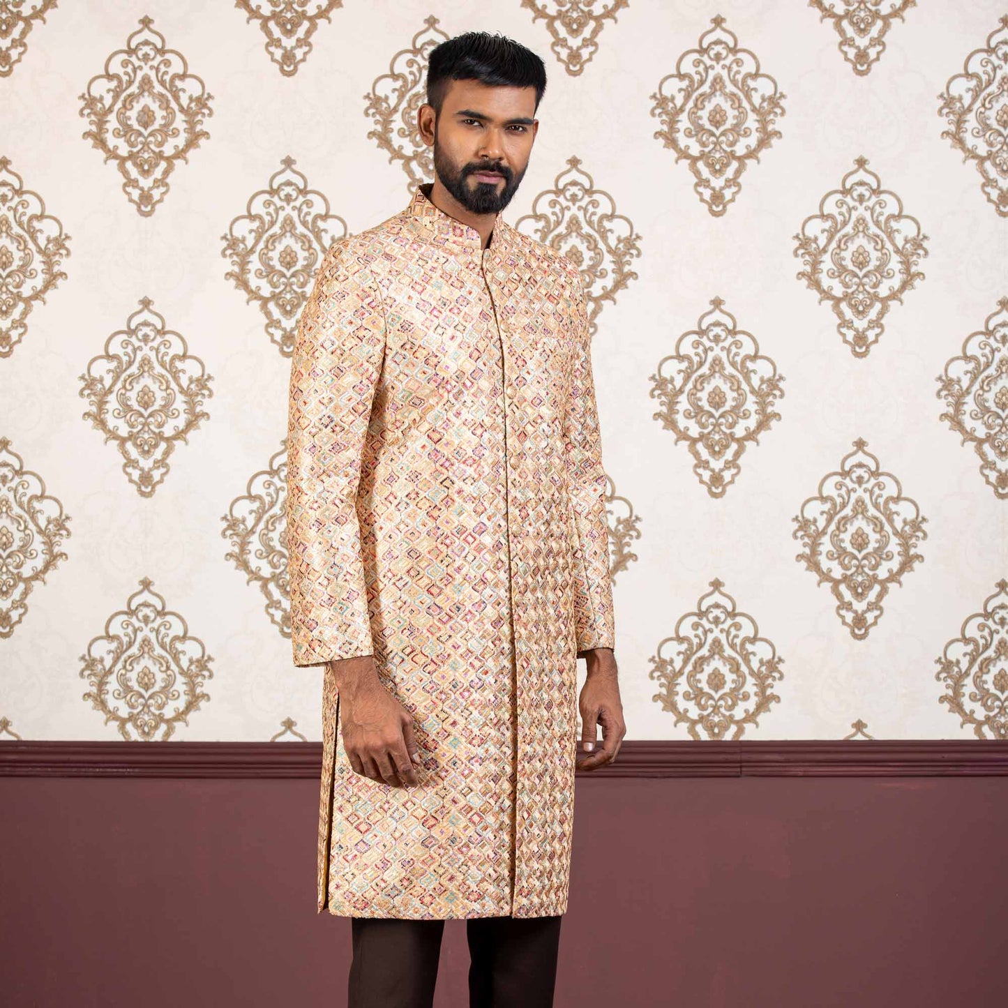 MENS SHERWANI-GOLDEN