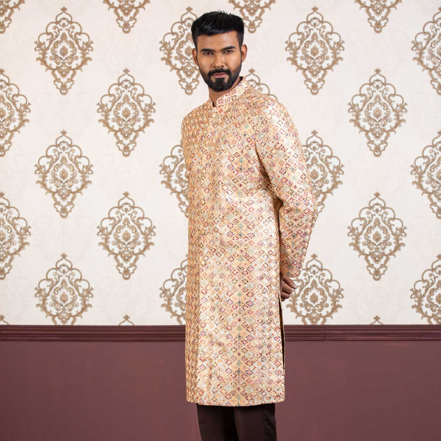 MENS SHERWANI-GOLDEN
