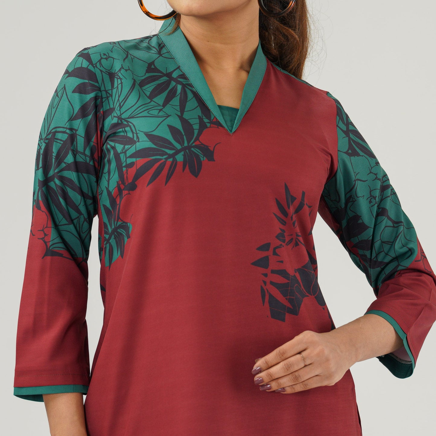 Womens Maroon Printed Co-Ord Set