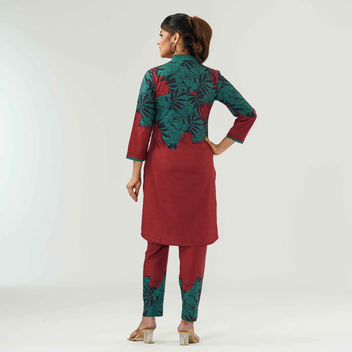 Womens Maroon Printed Co-Ord Set