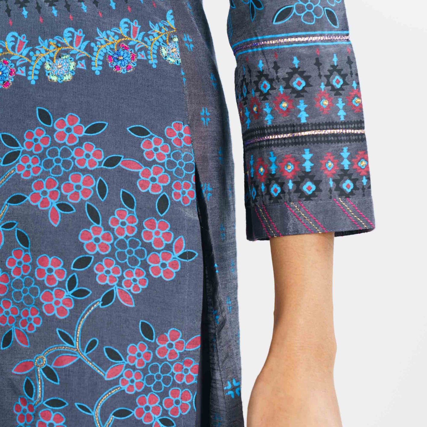Women's Bluish Grey 3-Piece Ethnic Set