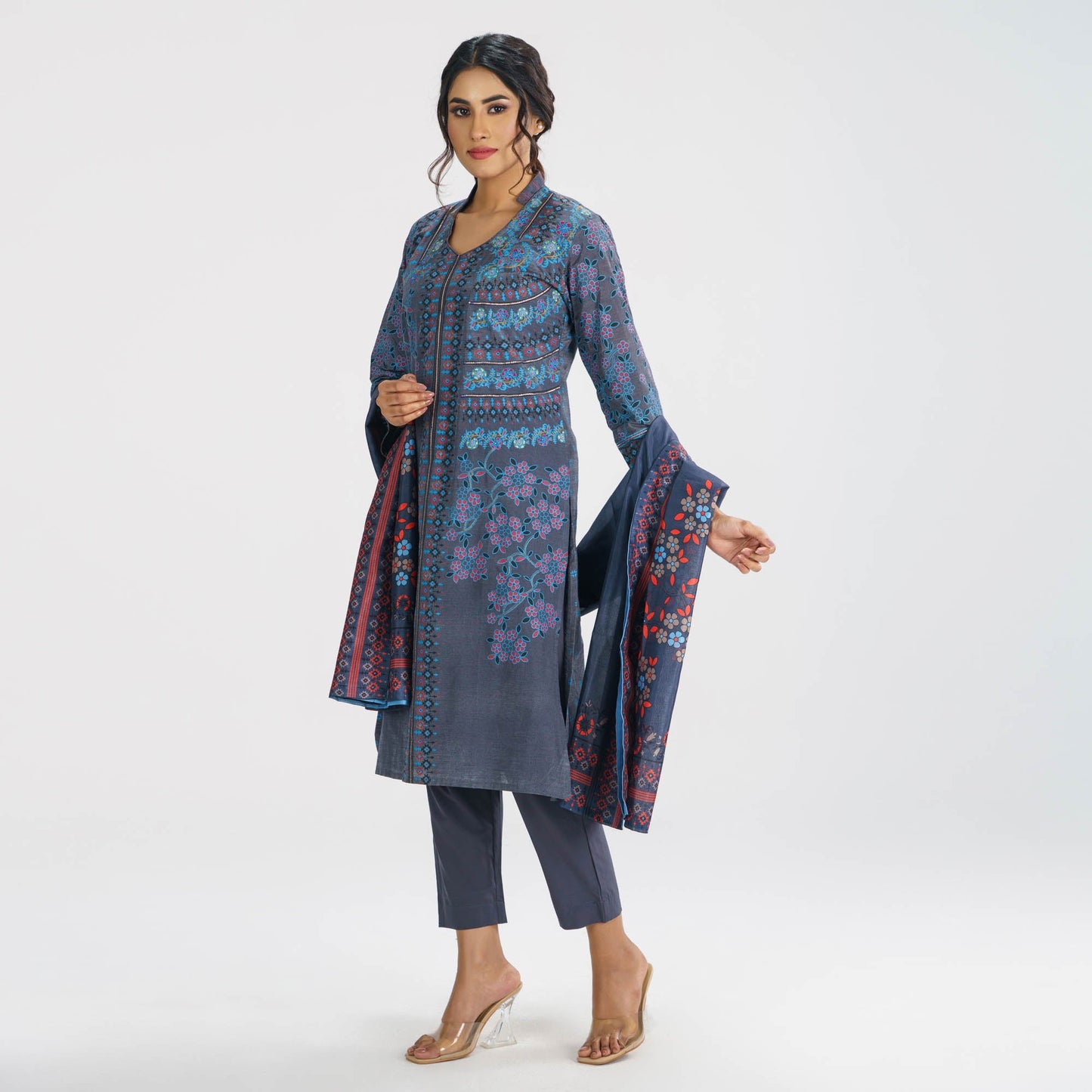 Women's Bluish Grey 3-Piece Ethnic Set
