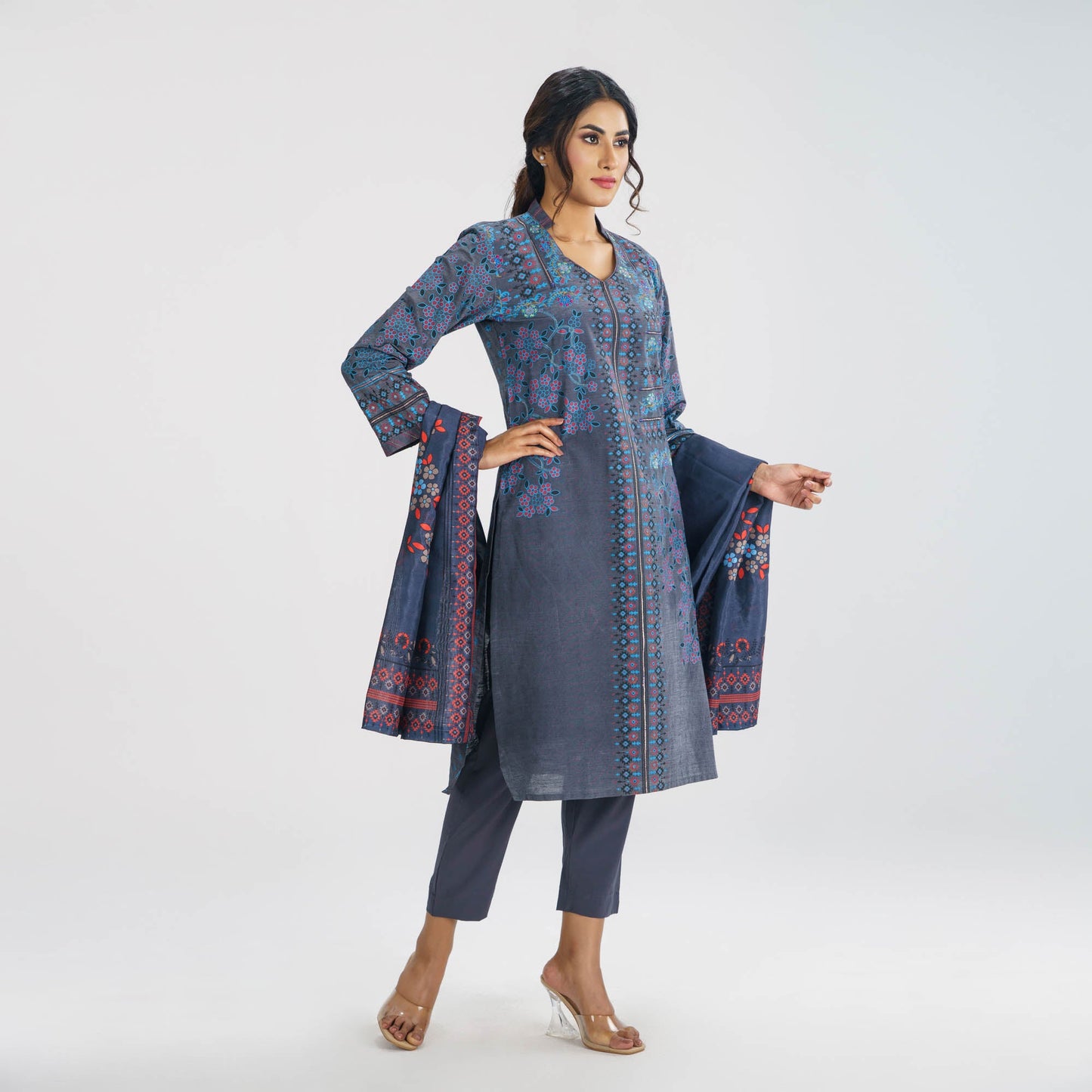 Women's Bluish Grey 3-Piece Ethnic Set