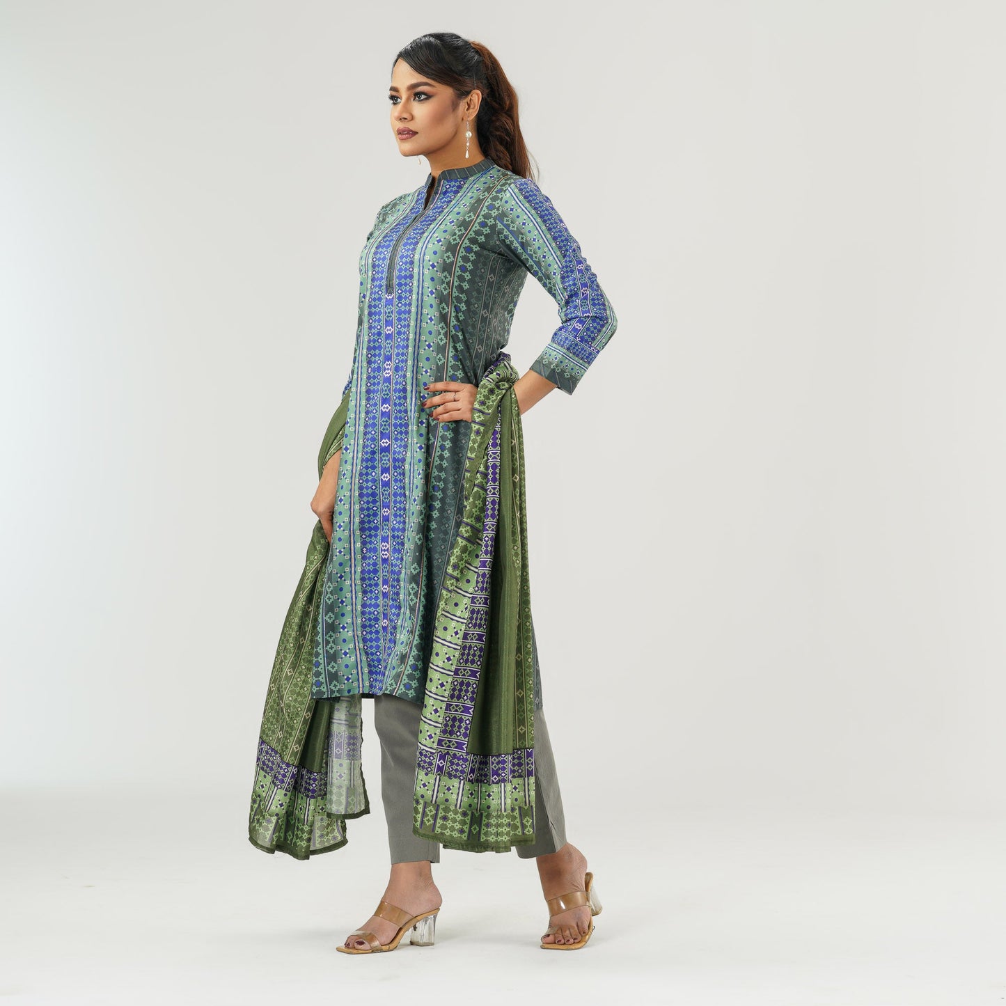 Womens Blue Printed Three Picec Set