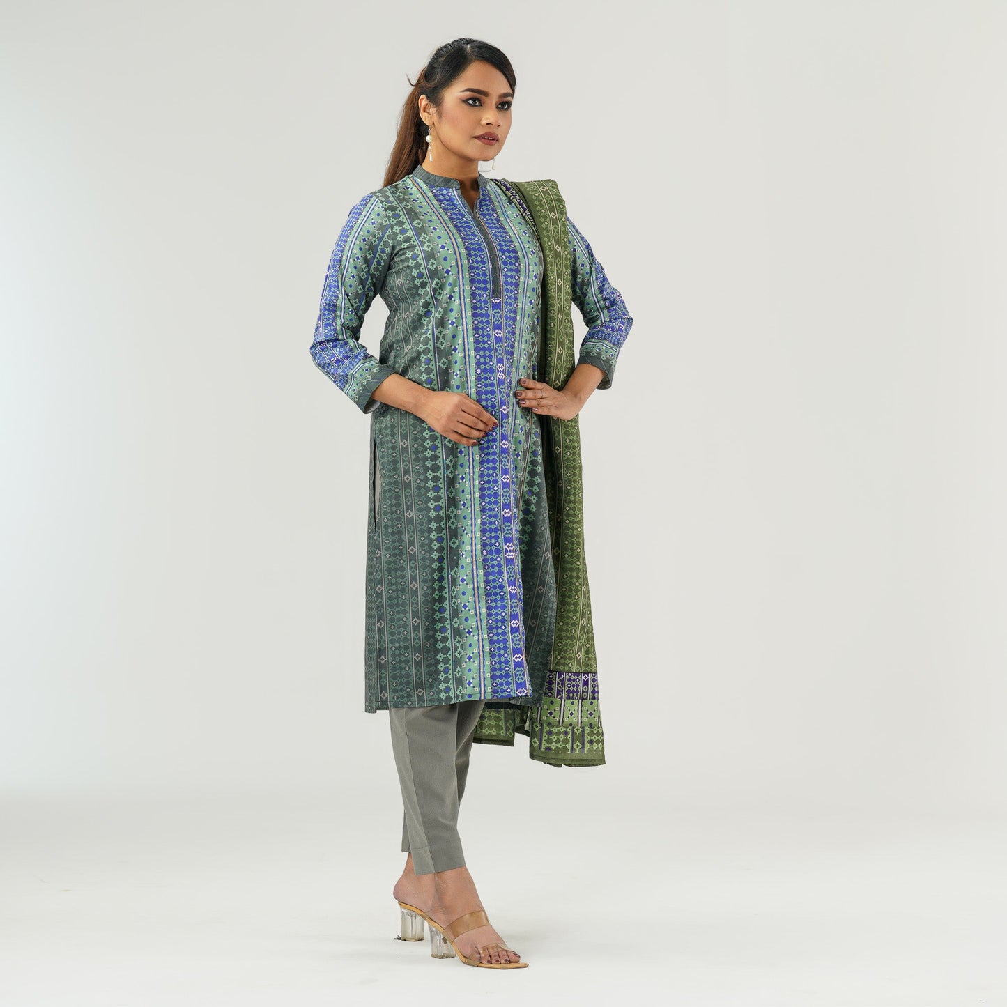 Womens Blue Printed Three Picec Set