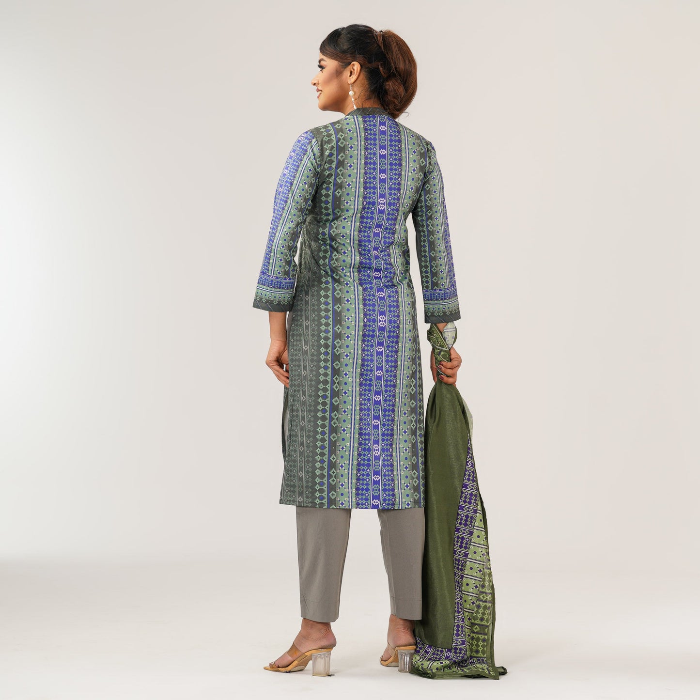 Womens Blue Printed Three Picec Set