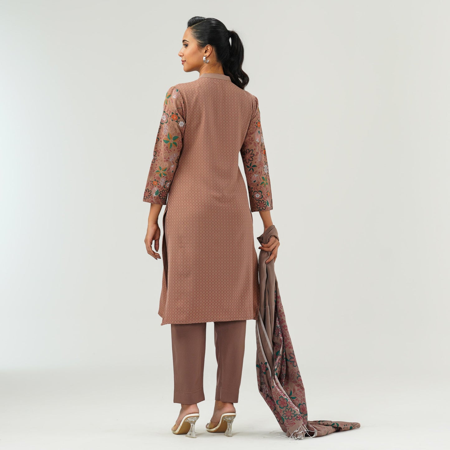 Womens Tan Embroidered Three Piece Set