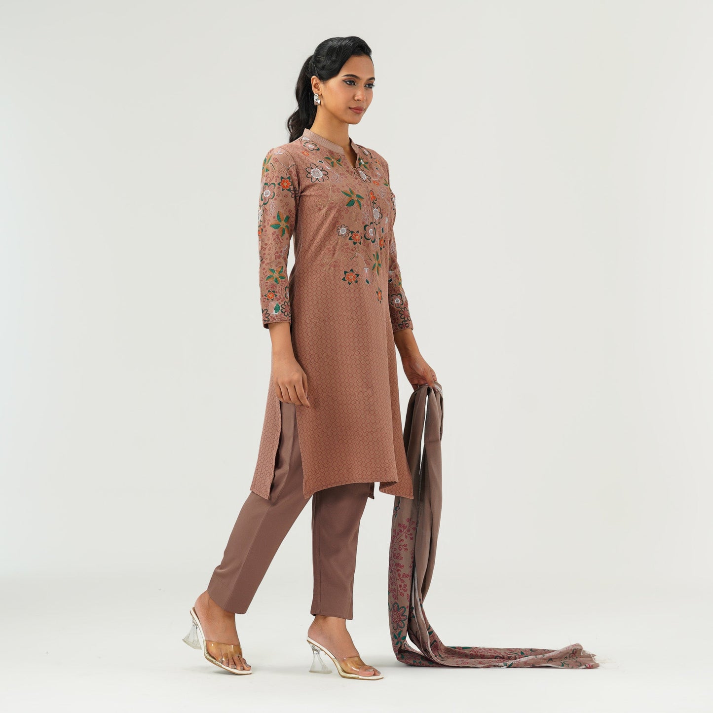Womens Tan Embroidered Three Piece Set