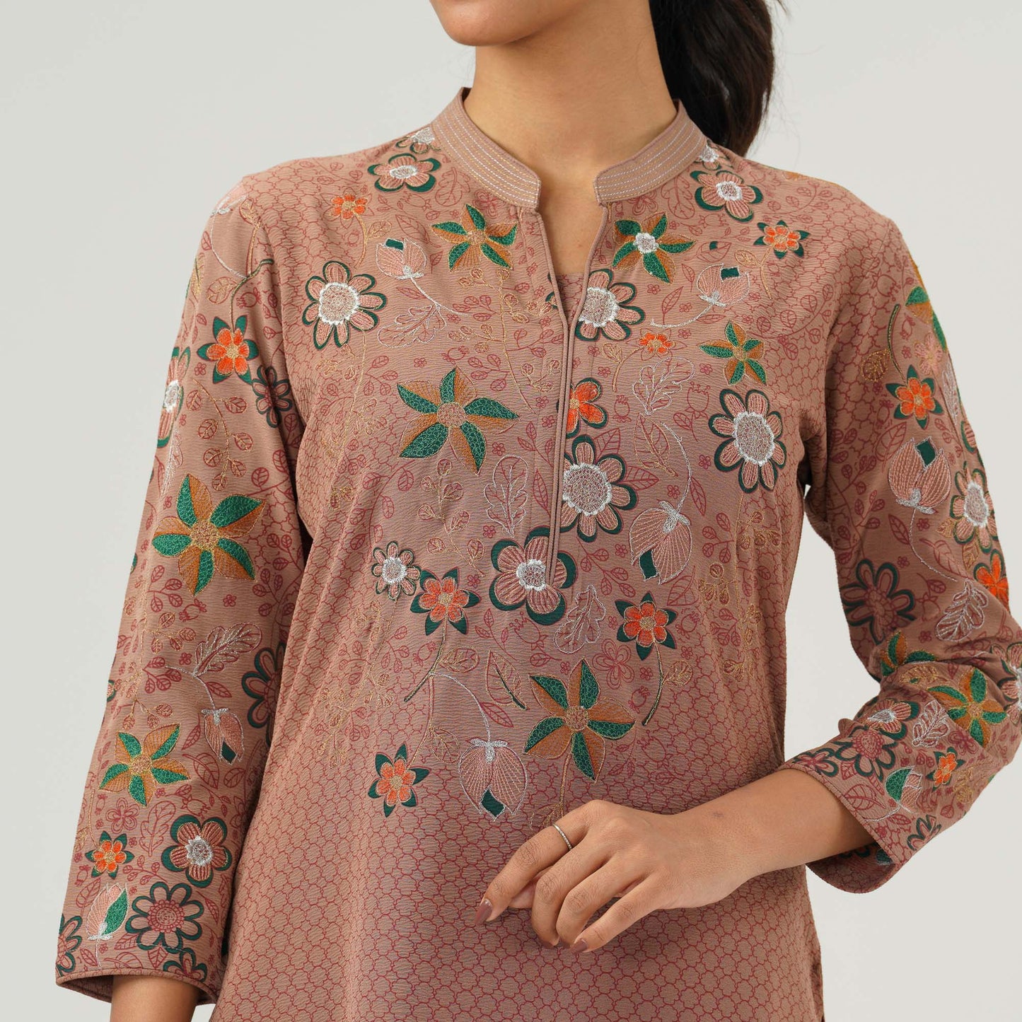 Womens Tan Embroidered Three Piece Set