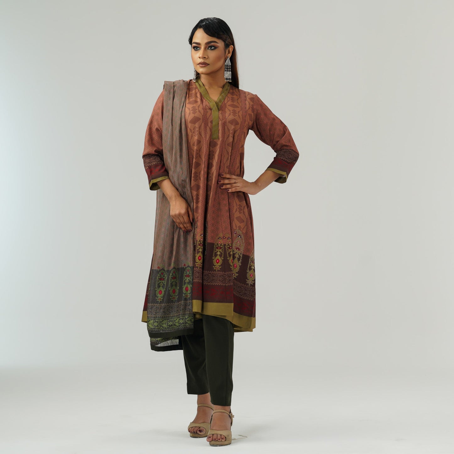 Womens Multicolor Anarkali Three Piece Set