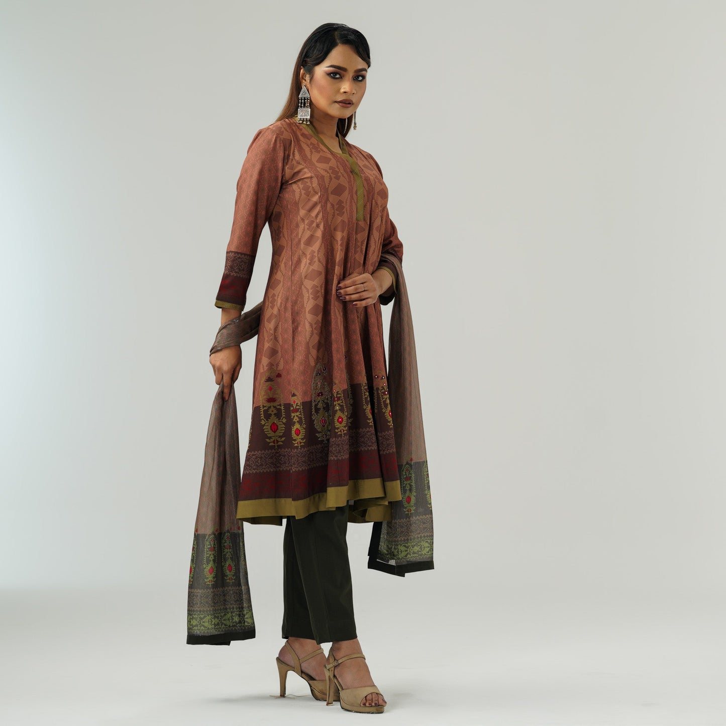 Womens Multicolor Anarkali Three Piece Set