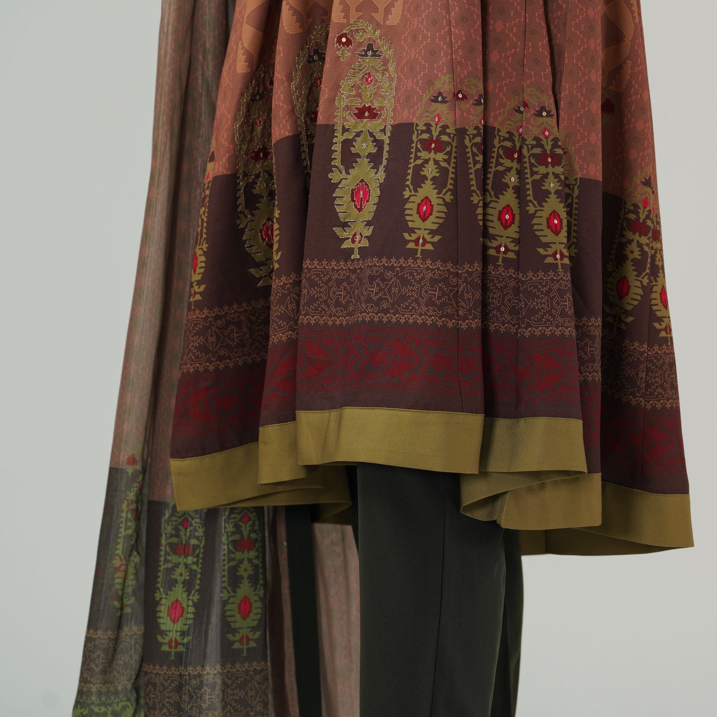 Womens Multicolor Anarkali Three Piece Set