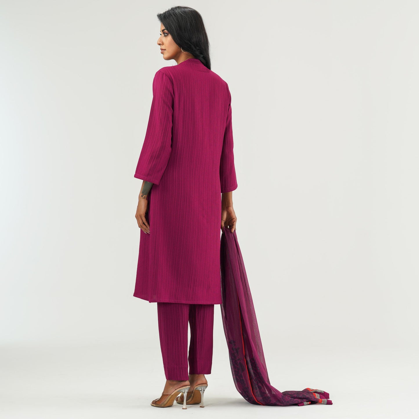 Womens Maroon Ethnic Three Piece Set