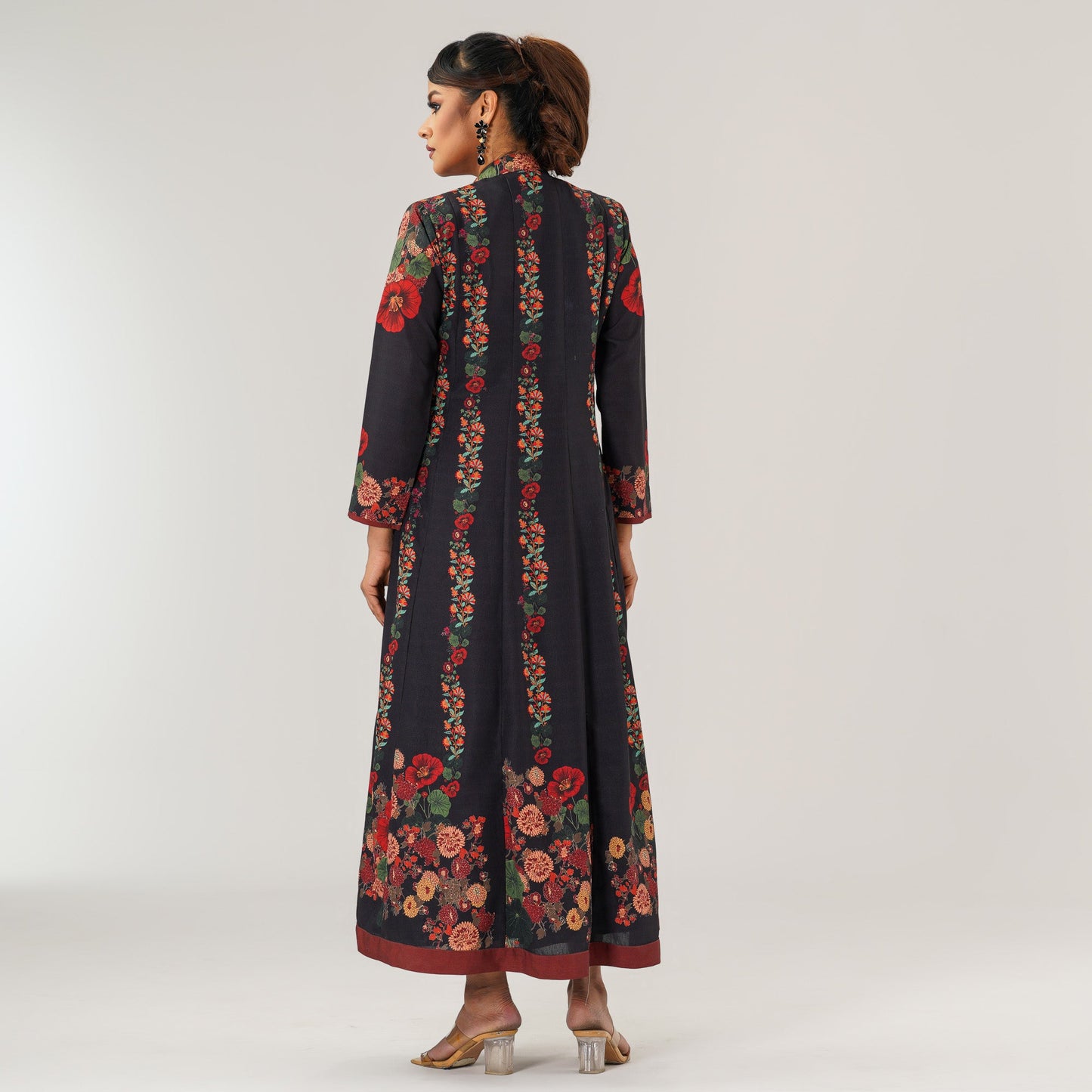Womens Black Ethnic Sherwani-Cut Gown
