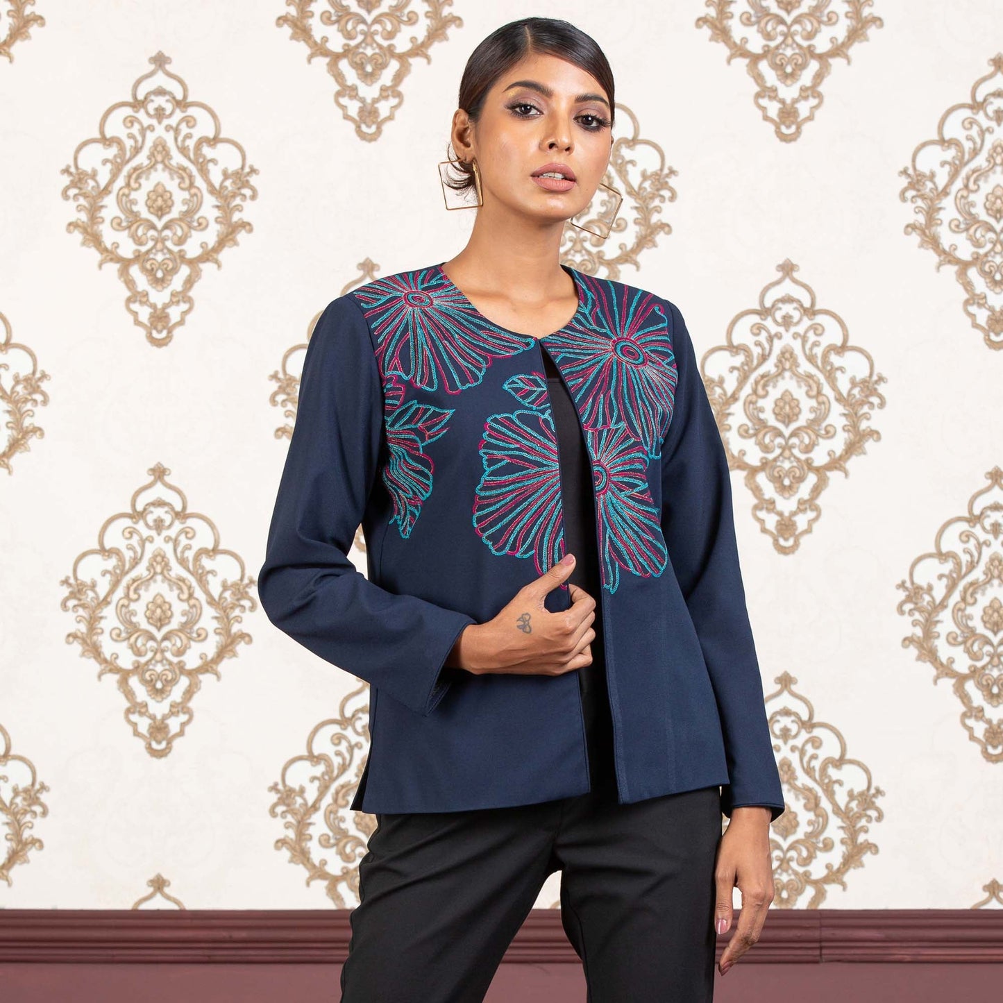 Womens Ethnic Jacket- Navy