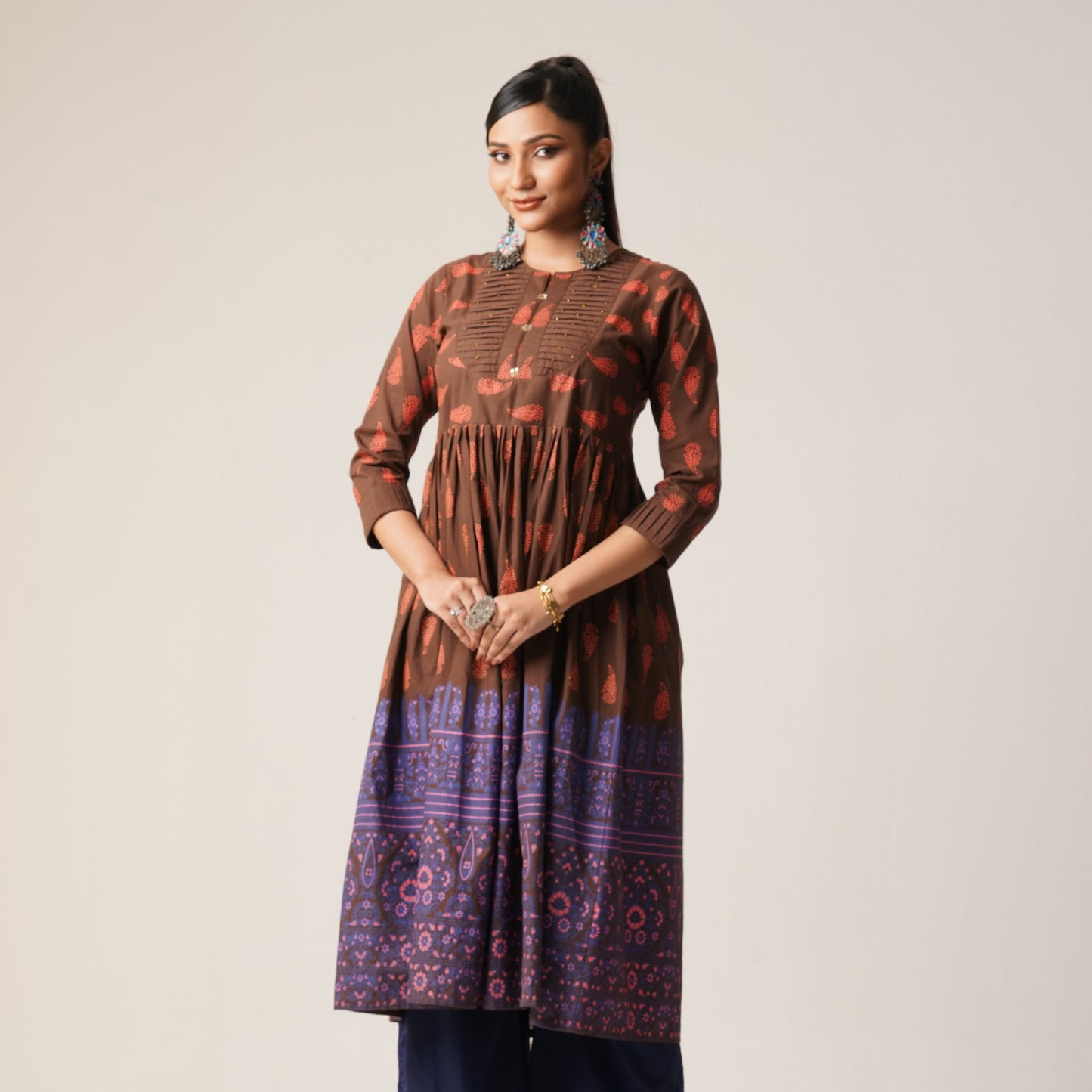 ETHNIC AVERAGE KURTI-BROWN