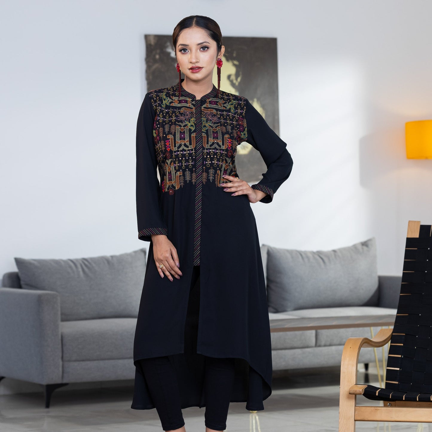 Womens Ethnic Premium Kurti-Black