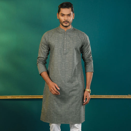 Mens Olive Printed Panjabi