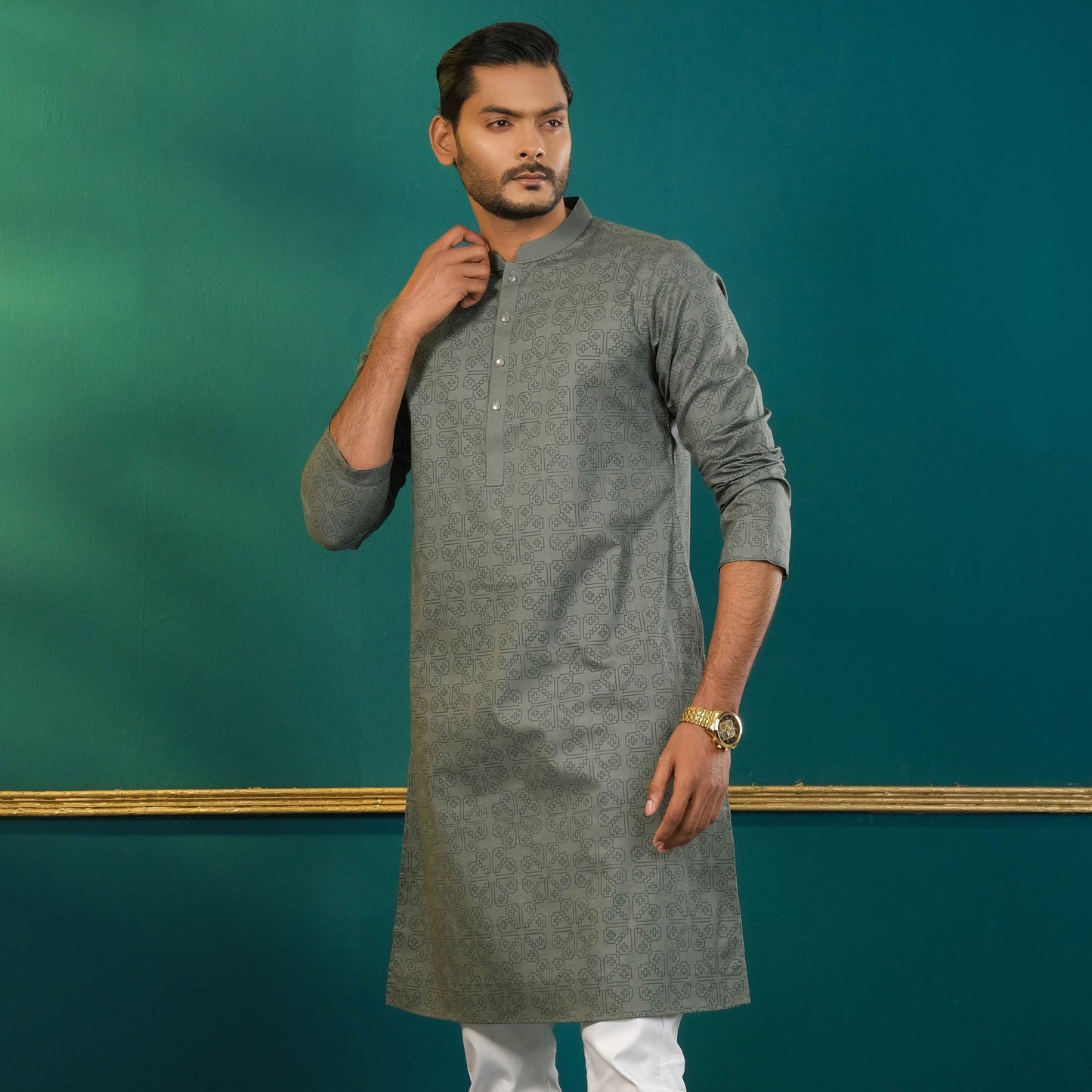 Mens Olive Printed Panjabi