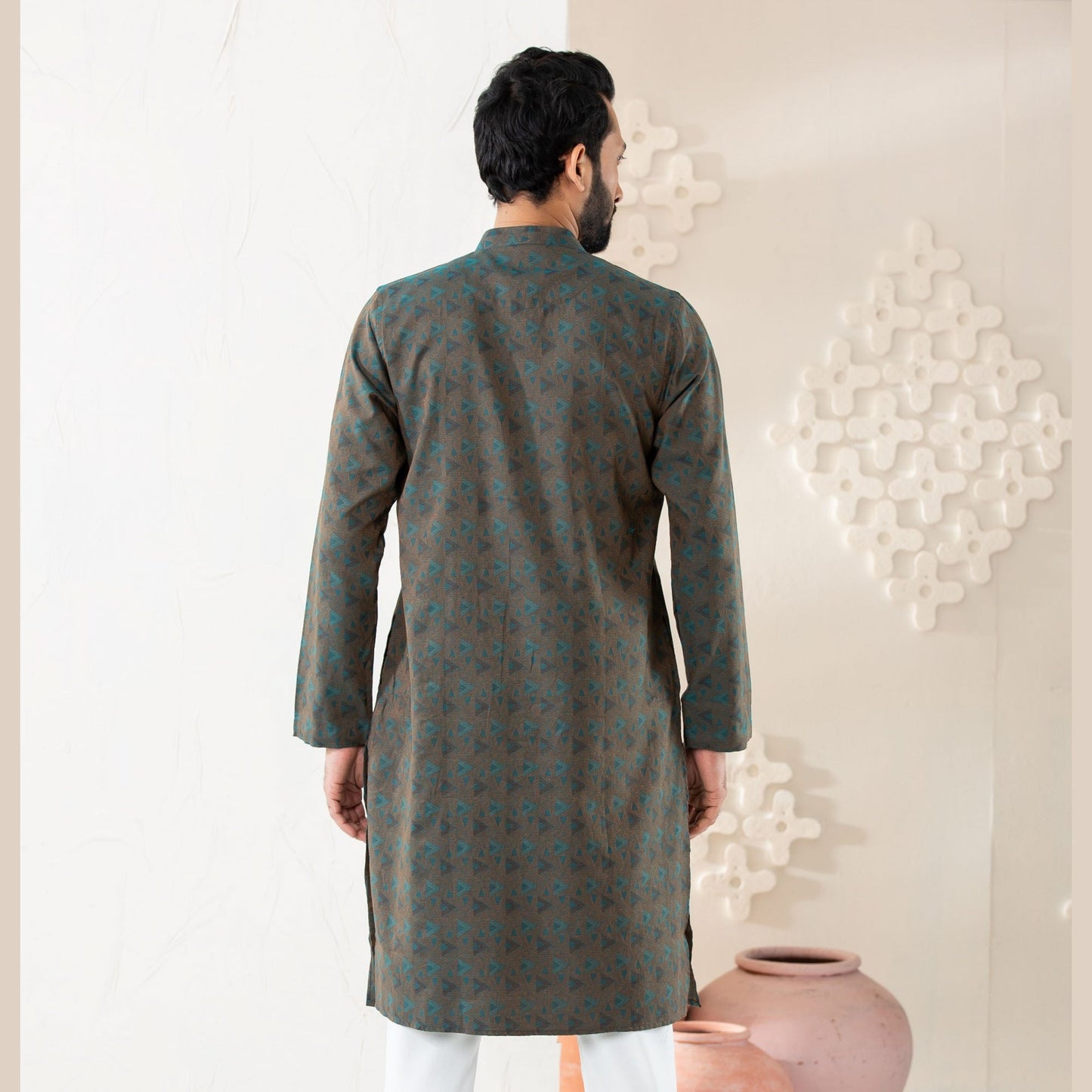 Mens Chocolate Printed Panjabi