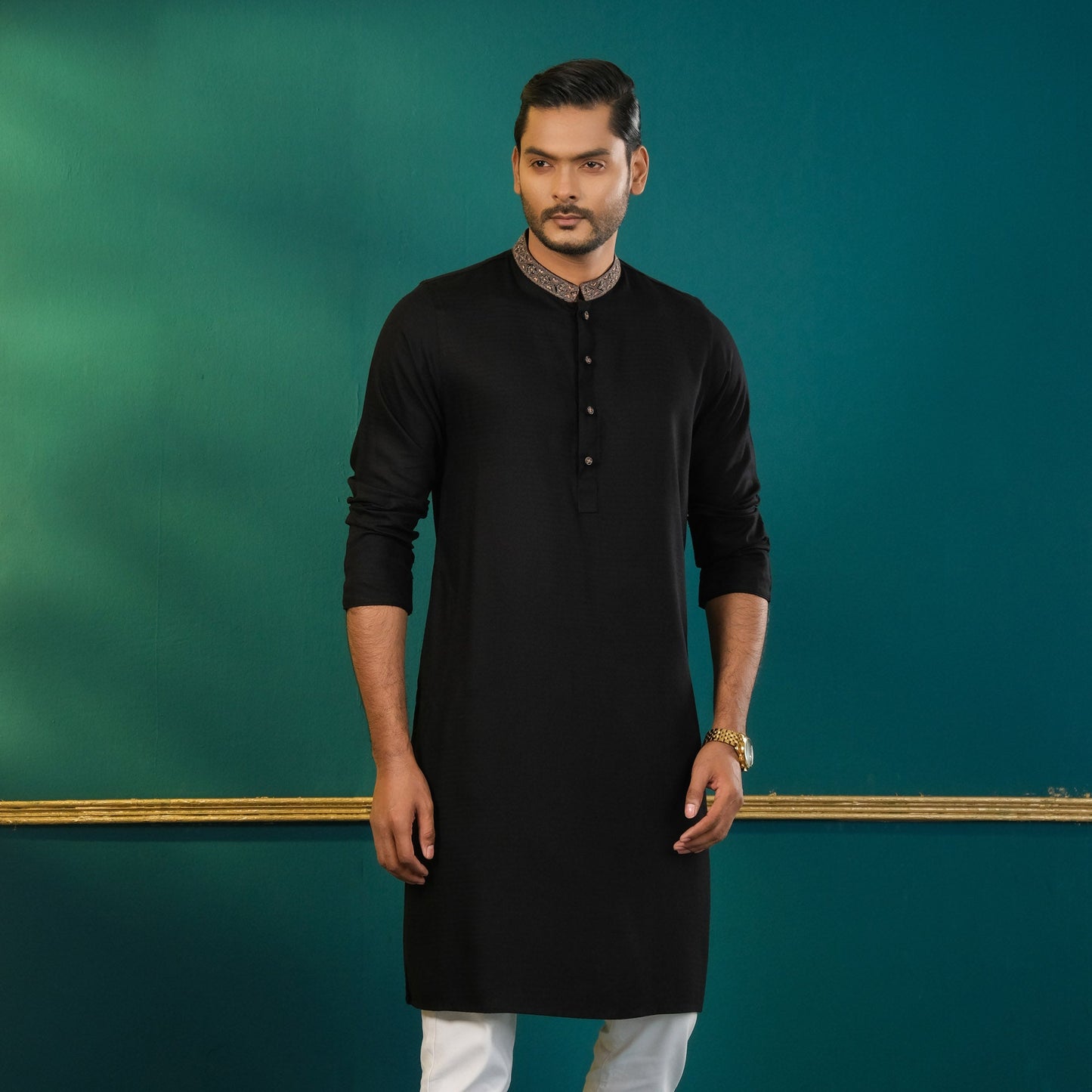 Men's Black Embroidered Panjabi