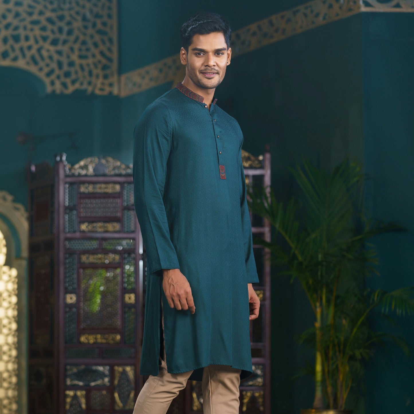 Mens Bottle Green Embroidery Panjabi