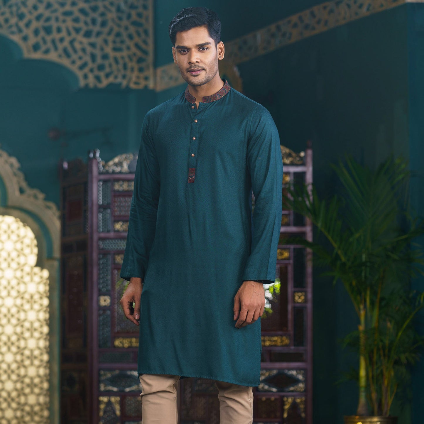 Men's Bottle Green Embroidery Panjabi