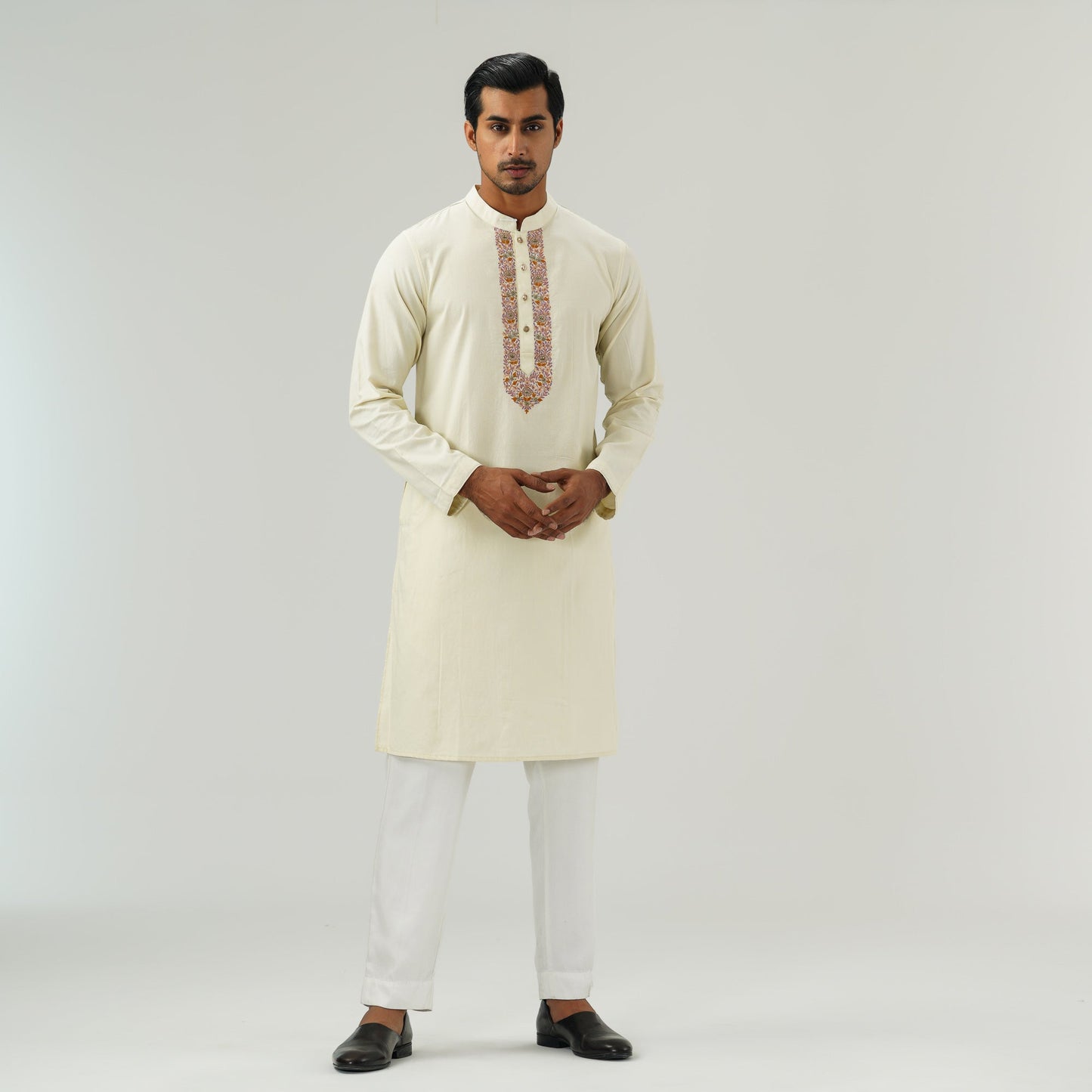 Mens Off White Embroidered Panjabi
