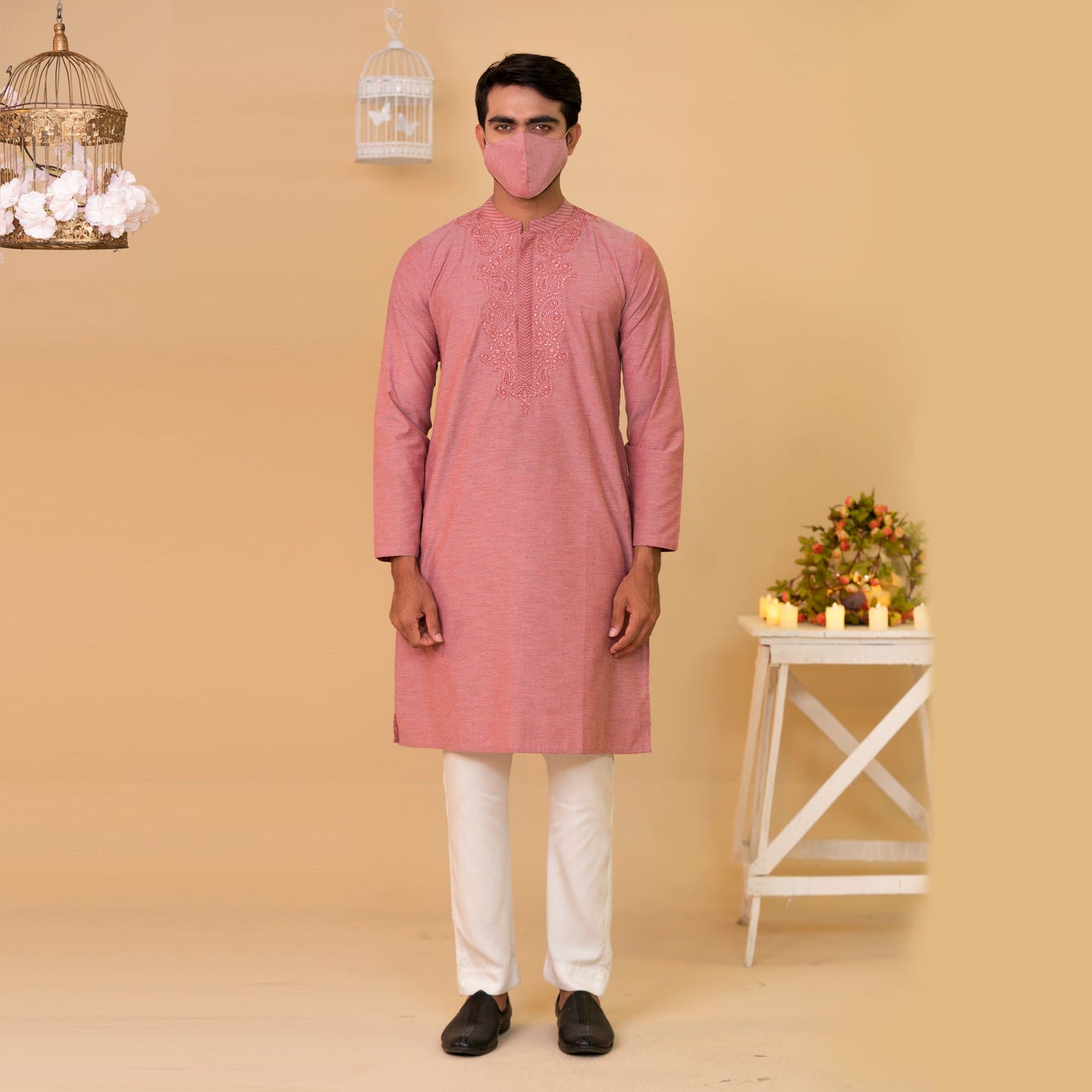 Men's Red Embroidery Panjabi