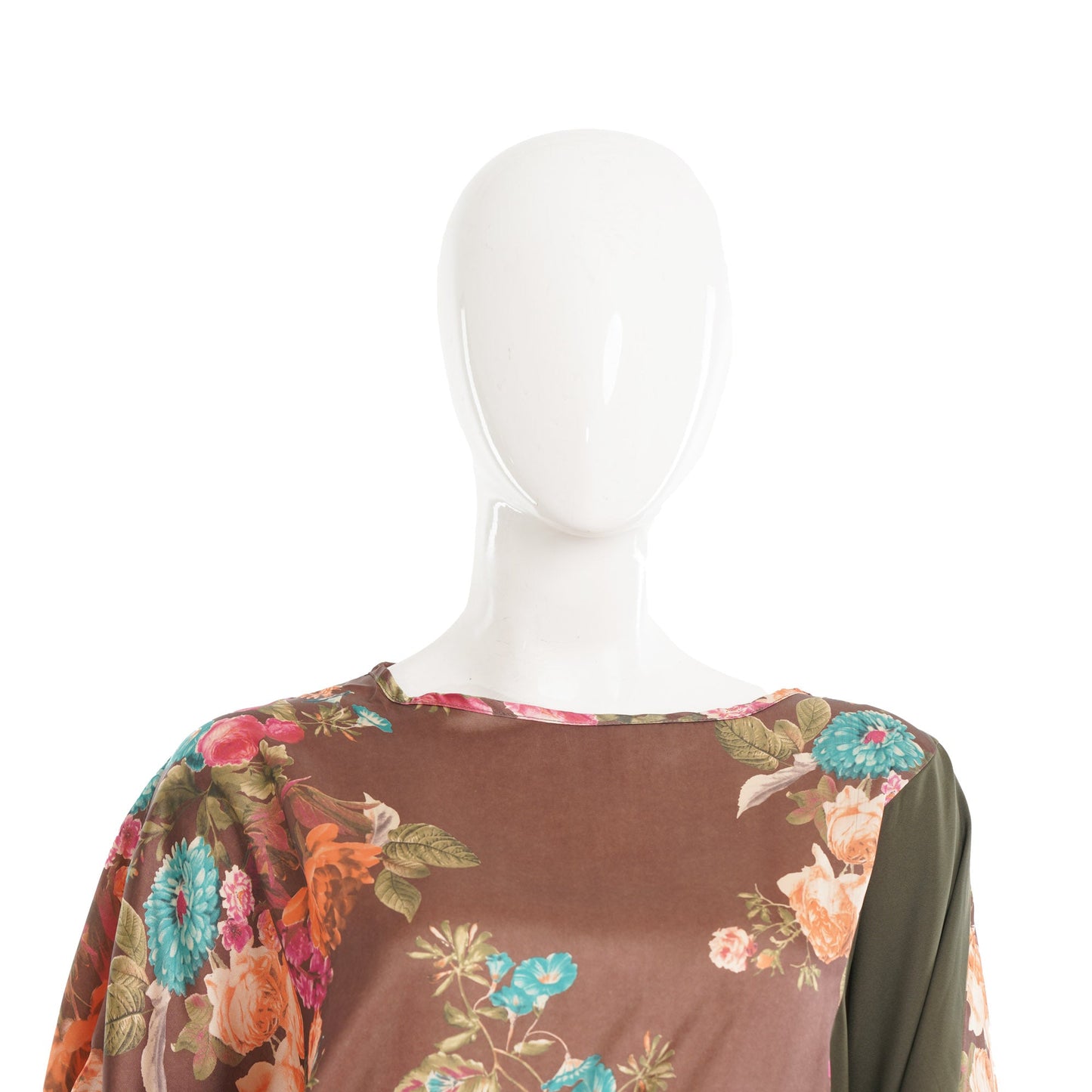 Womens Olive Floral Print Boxy Top