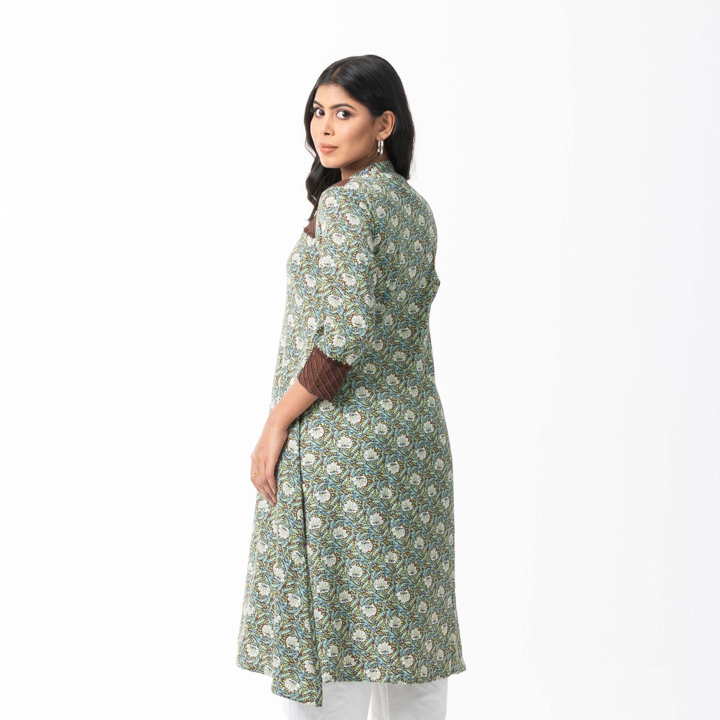 Women Coffee Pleated Kurti