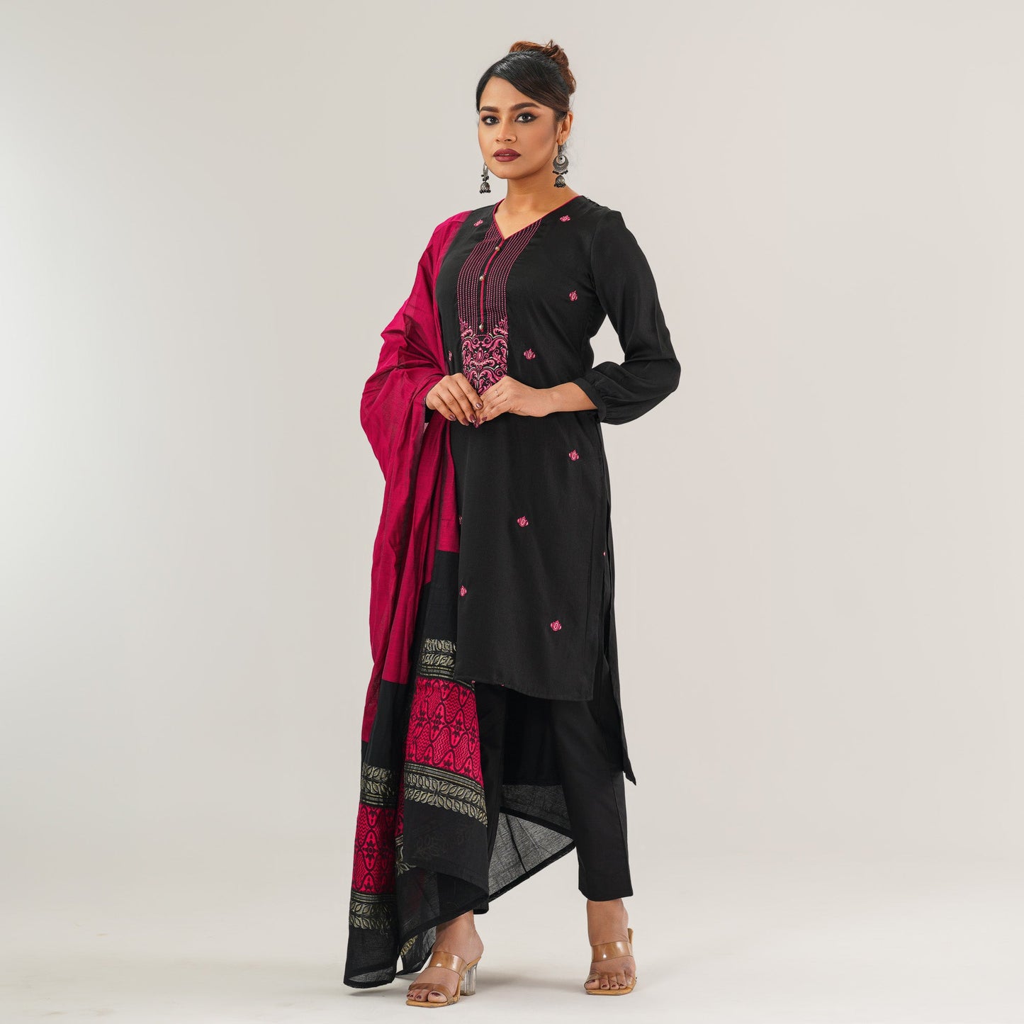 Womens Pink Black Salwar Set