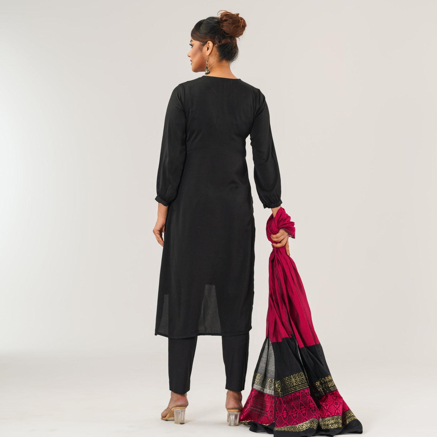 Womens Pink Black Salwar Set