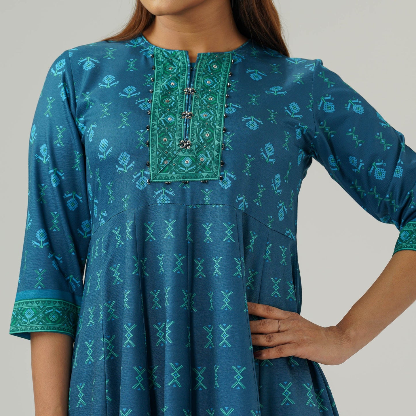Womens Ethnic Teal Three Piece Set
