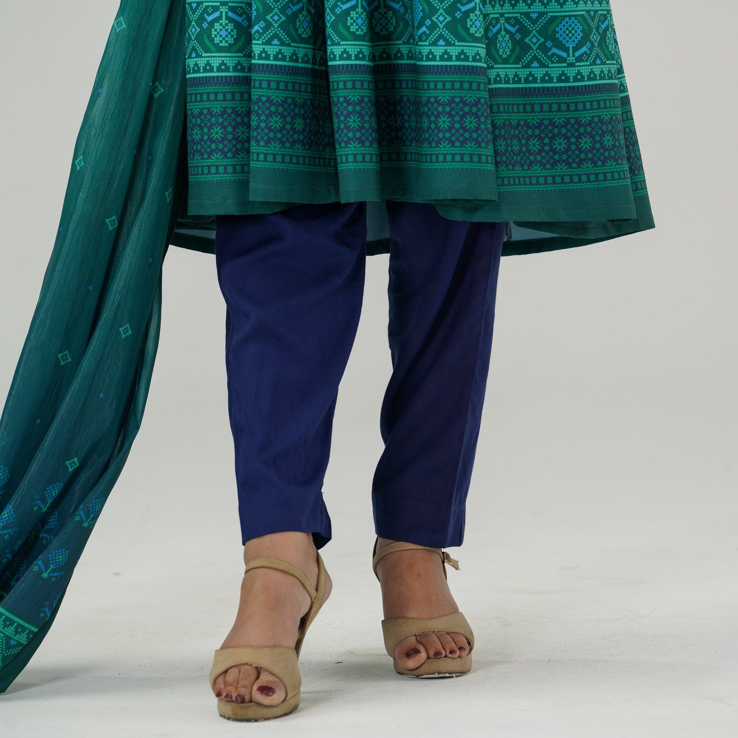 Womens Ethnic Teal Three Piece Set