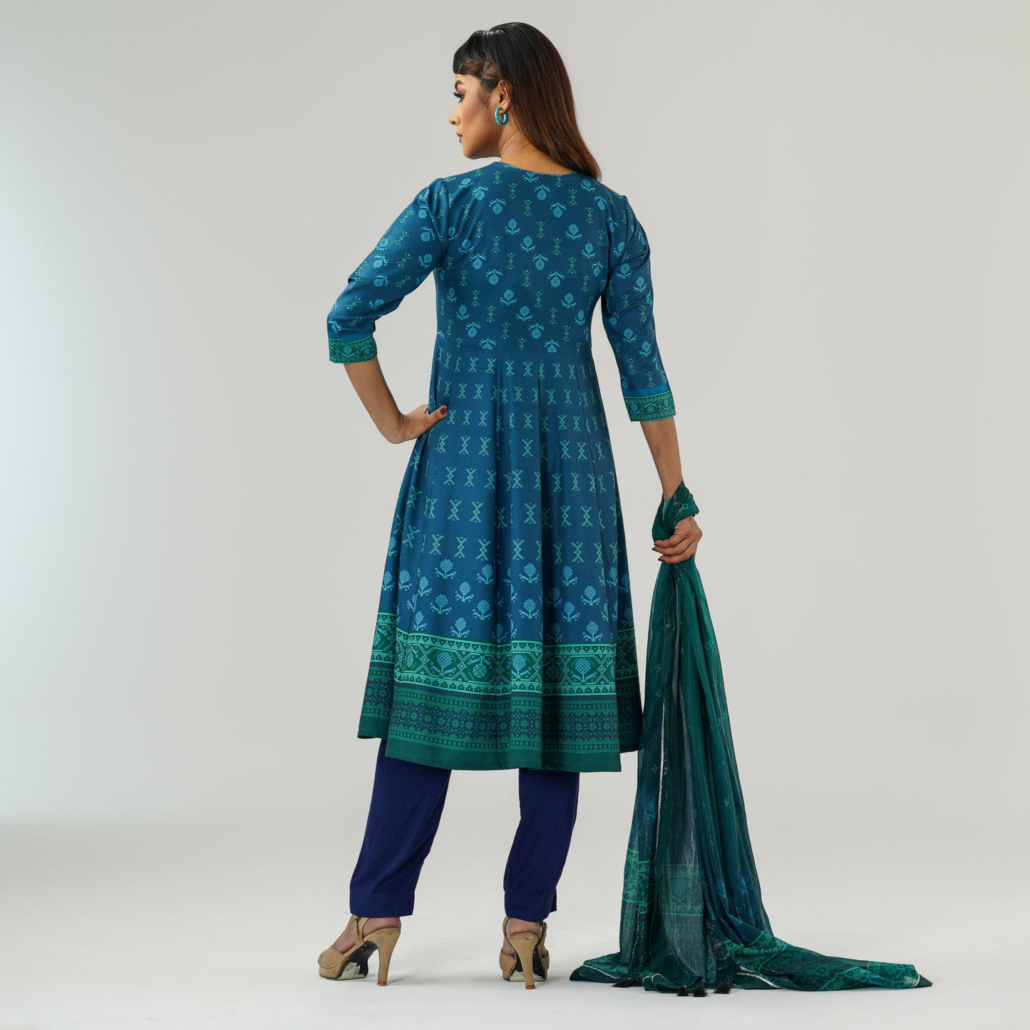 Womens Ethnic Teal Three Piece Set