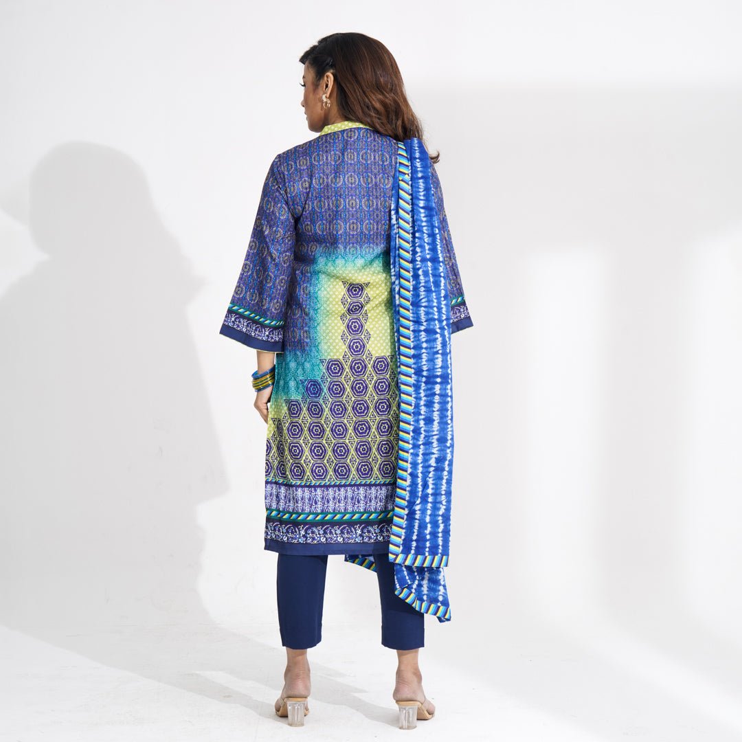 Women Blue Ethnic Three Piece Set