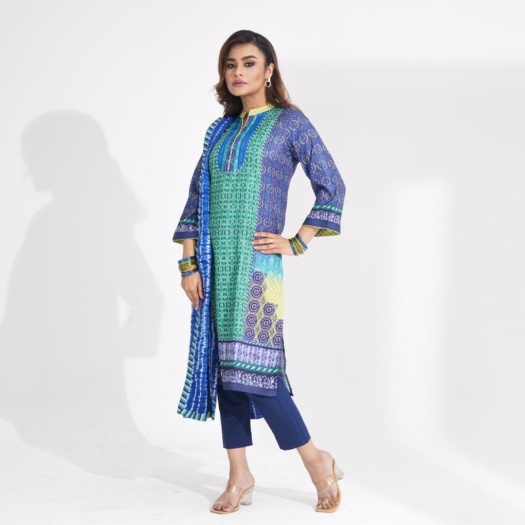 Women Blue Ethnic Three Piece Set