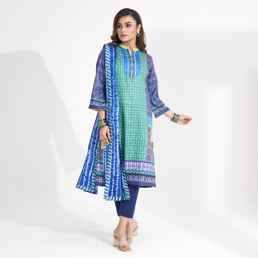 Women Blue Ethnic Three Piece Set