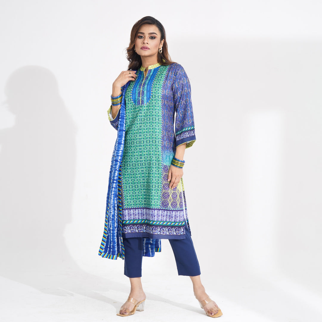 Women Blue Ethnic Three Piece Set