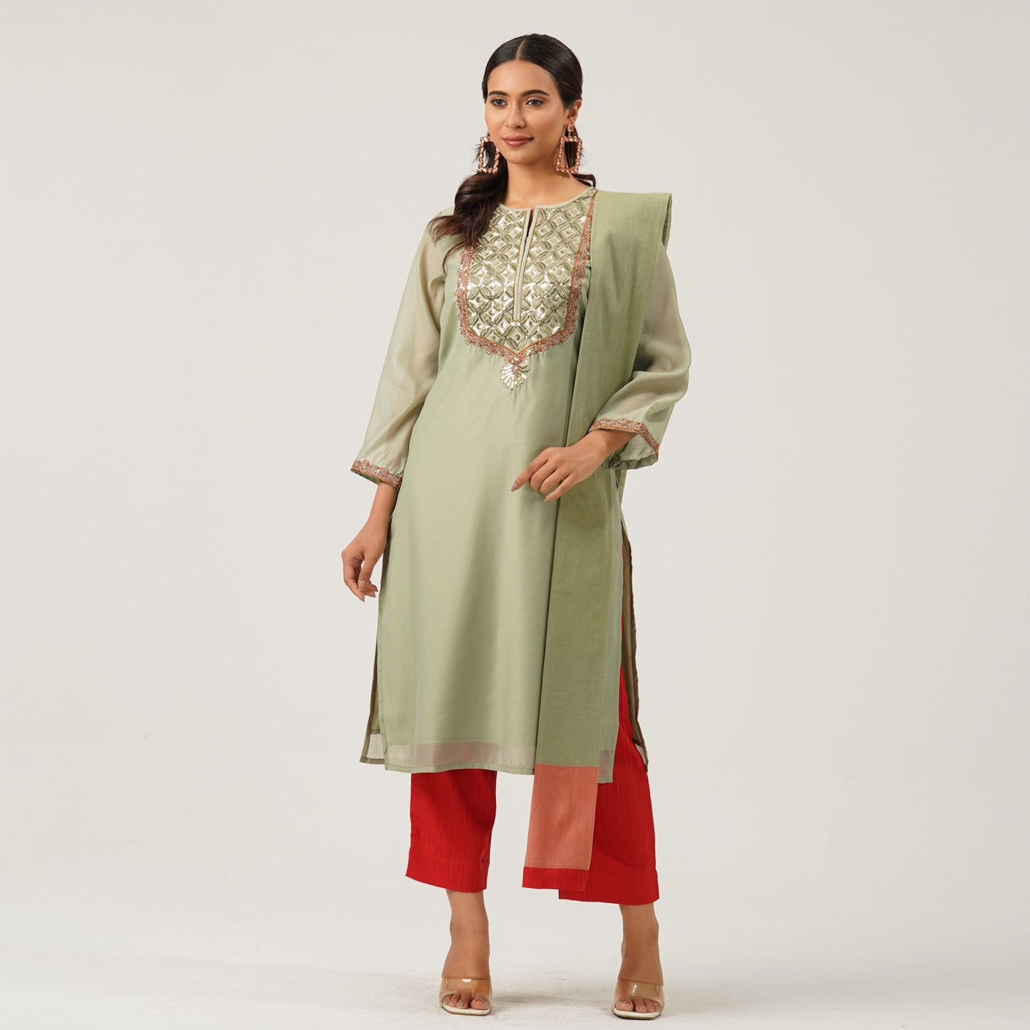 Women Green Ethnic Three Piece
