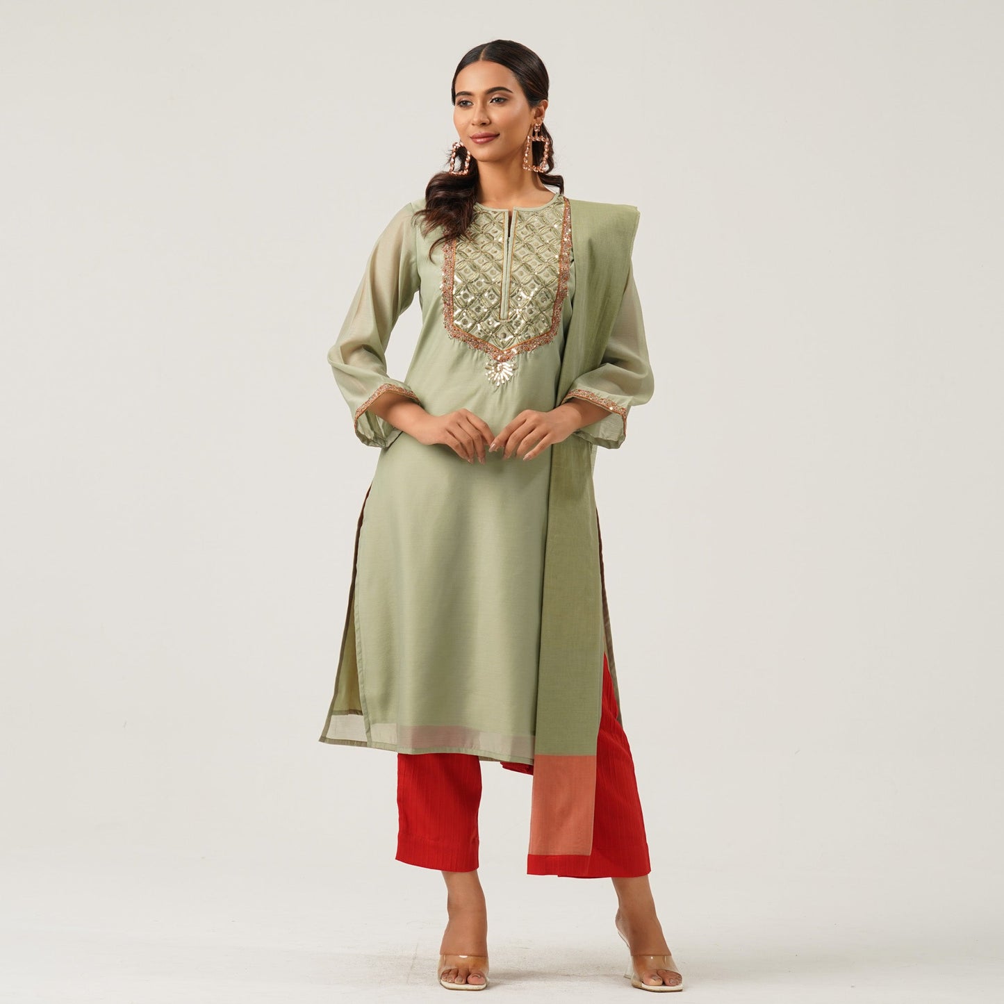 Women Green Ethnic Three Piece